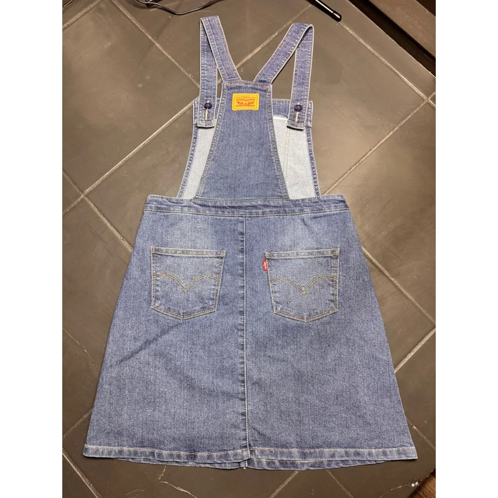 Levis Girls Denim Overall Dress Medium Wash Blue Pinafore Size L 14/16